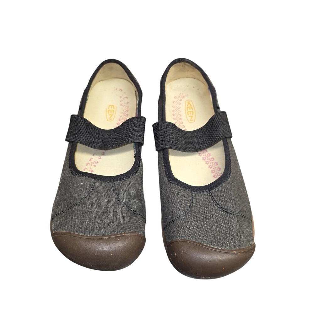 KEEN Mary Jane Shoes Women 5 Gray Canvas Strap Toe Bumper Flats Comfort Casual